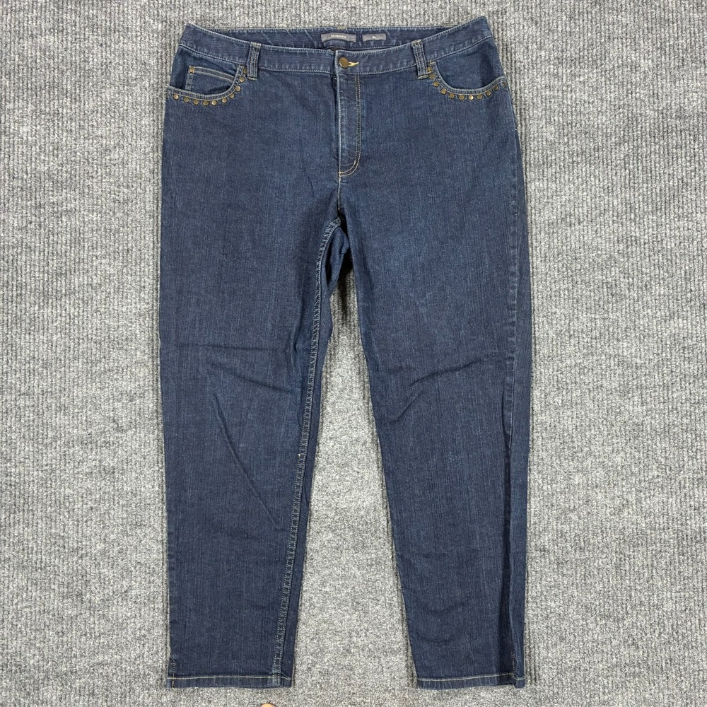 Liz Claiborne Slim Jeans Womens W38" Blue Studded Pocket Stretch Denim Mid Rise